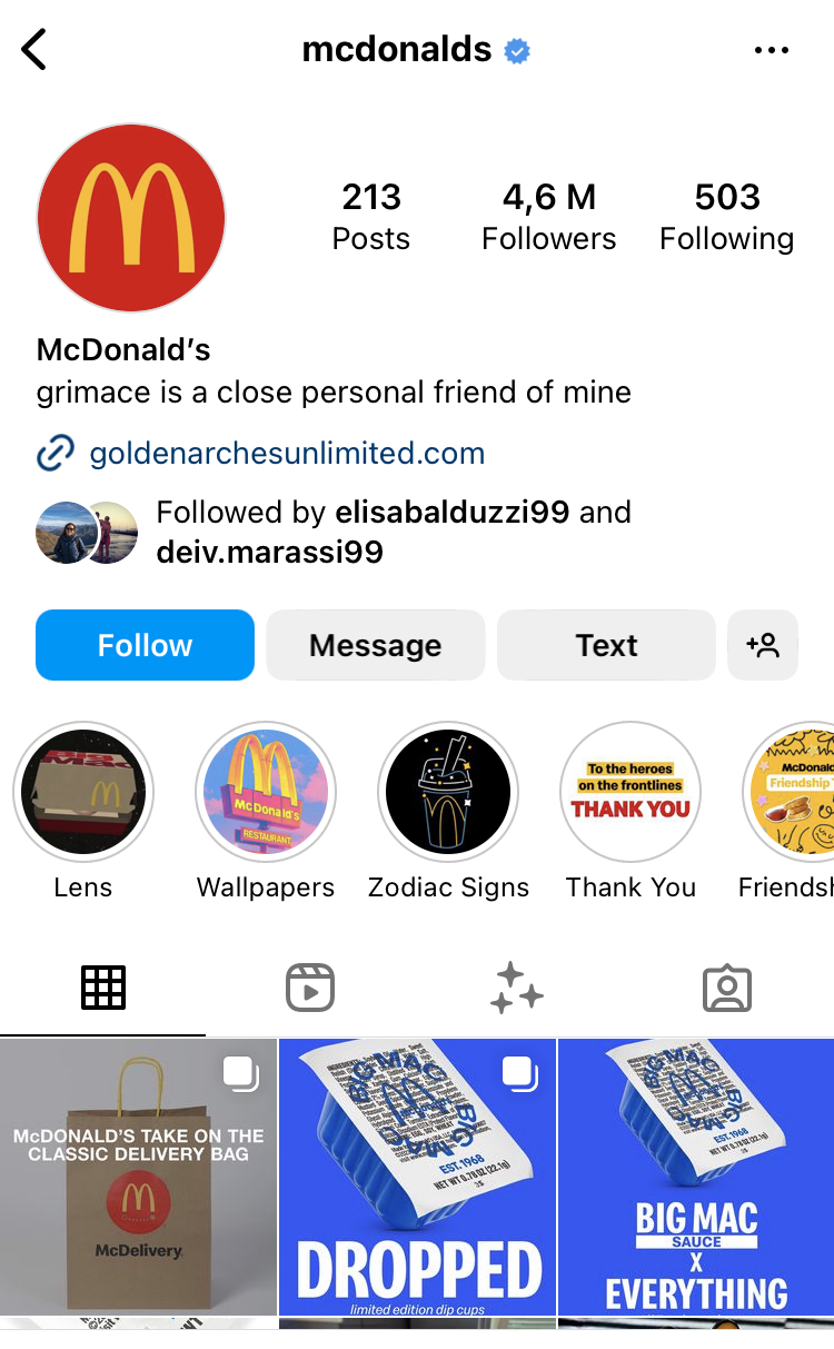 McDonald's su Instagram
