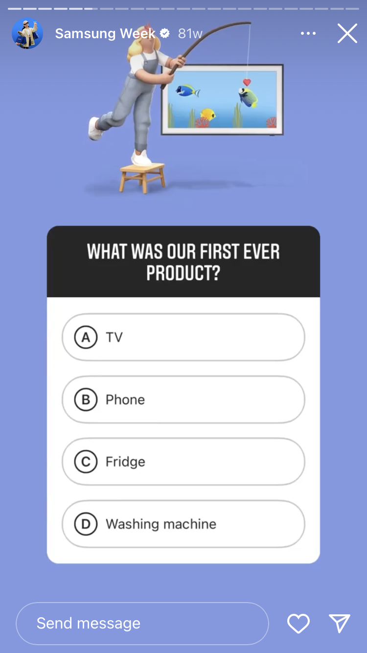 Esempio di interactive content marketing: quiz samsung instagram